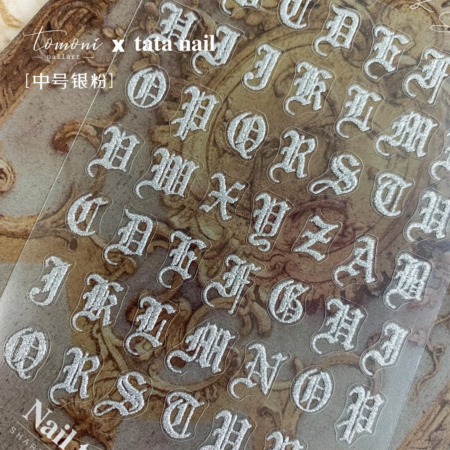 

1 Sheet High Quality TA Gold And Silver Powder Medium Large Gothic Letters Nail Sticker Fashion Nail Art Design Decorative Decal