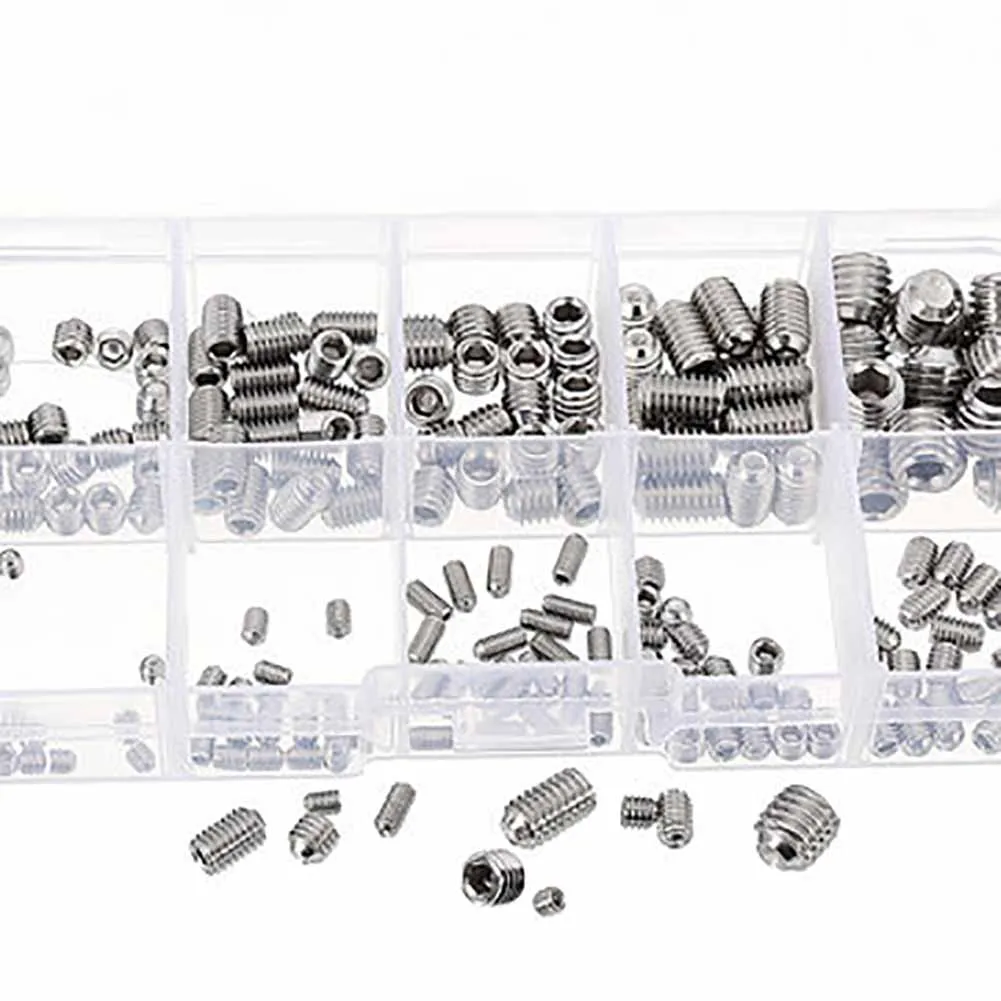 

200pcs Practical Allen Head Socket Fixed Assortment Durable Stainless Steel Silver Tool Boxed Grub Hex Set Screw