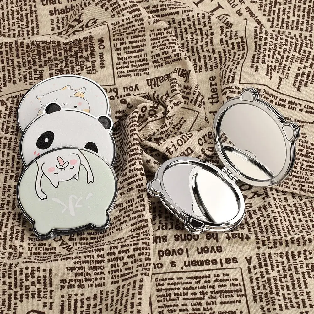Милый кошка Панда Кролик двустороннее складное зеркало искусственная кожа мини