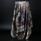 Женский синий хиджаб с принтом пейсли, шарф из искусственного шелка, атласные квадратные шарфы на голову, шею, шаль в богемном стиле, палантин 90*90 см