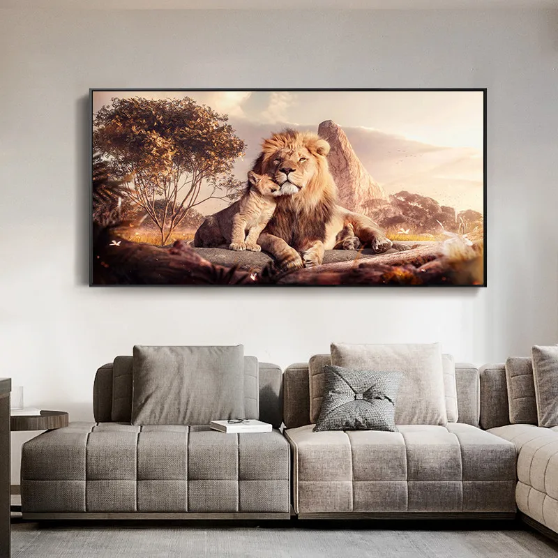 

Mom and Baby Lions Canvas Paintings on The Wall Posters and Prints Animal Art Pictures for Living Room Decoration Home Decor