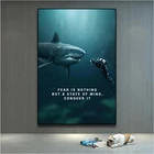 Абстракция морских животных, акул и Дайвер, холст, живопись, современное поп-искусство на стену, вдохновляющий постер, внутреннее украшение для дома, роспись