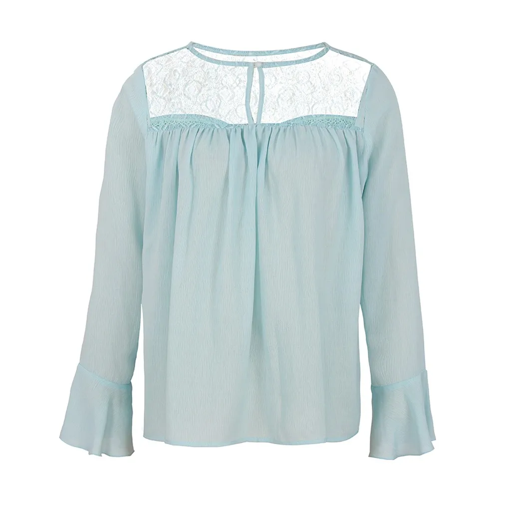 Женские кружевные рубашки мятно зеленого цвета модные вязаные блузки с длинным