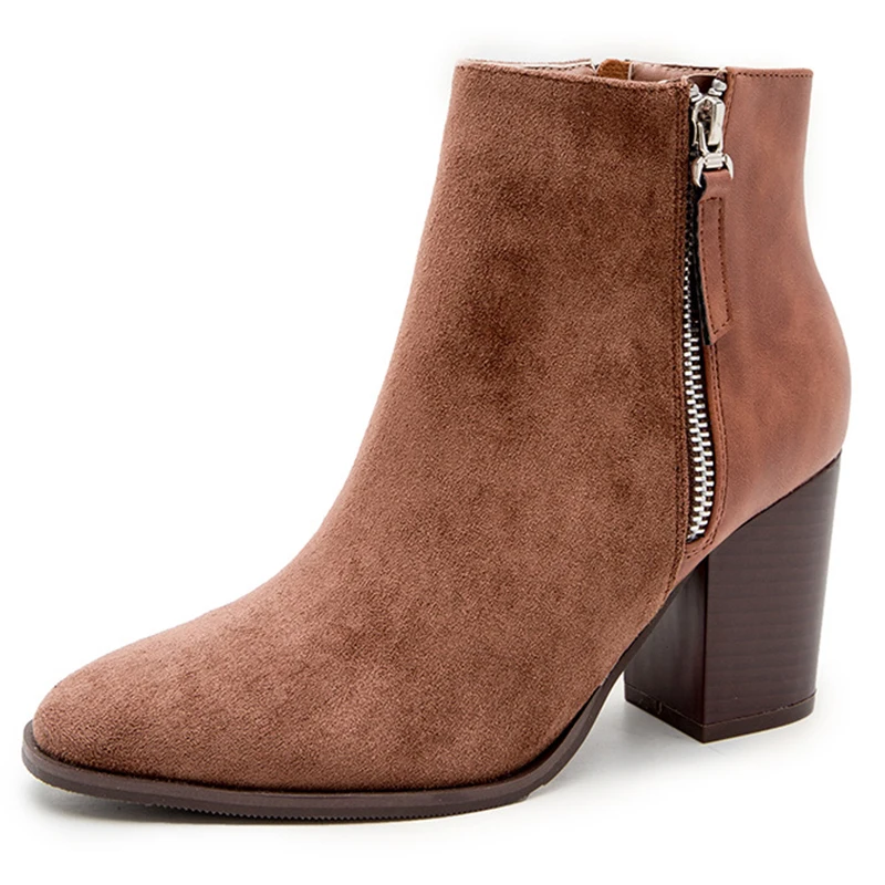 

Ladies Ankle Boots Sexy Thick Heels Pointed Toe ladies Boots Winter Women Bootie Zip Sock Shoes High Heel Big Size 42 Platform