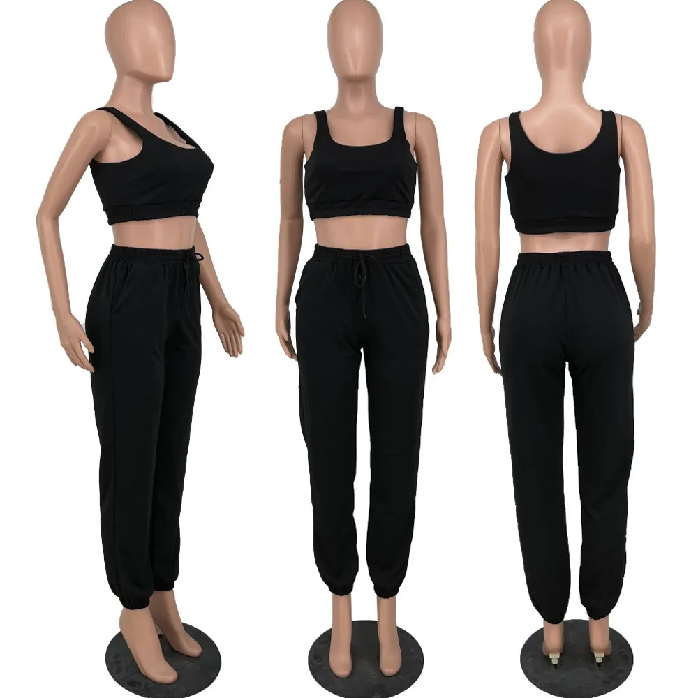 

Women's Tracksuit Athleisure Outfit Sleeveless Workout Tank Vest Top and Elastic Waist Drawstring Jogger Pant Co-ord Tracksuit