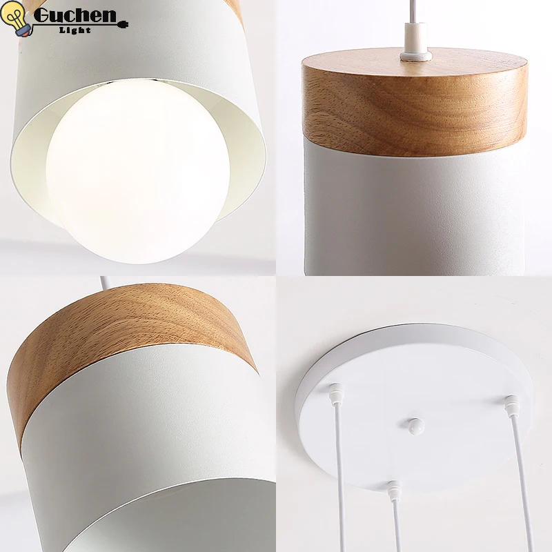 

LED Pendant Lights Dining Room White Lamp Modern kitchen Restaurant Coffee Bedroom hang Lighting Iron Solid Wood E27 Holder