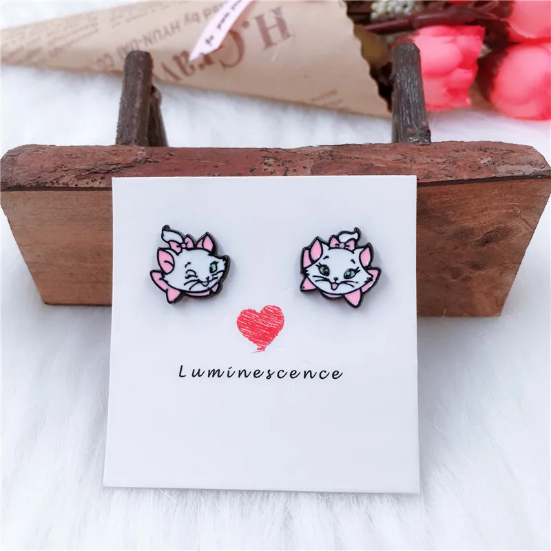 2 EUPNHY Marie Aristocats, женские Мультяшные Сережки для девочек, милые серьги-гвоздики с эмалью кота, ювелирные изделия, аксессуары для подарков - Окраска металла: 2