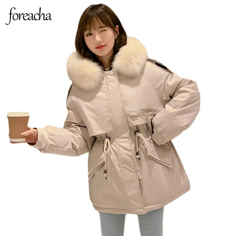 

foreach S-XXL Korean Winter Parka Women 2021 Hooded zipper to keep warm Outwear Thickened Tooling style Women fashion coats