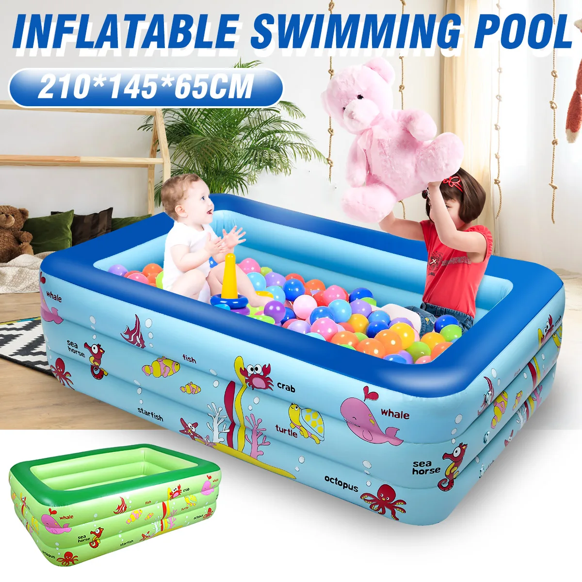 

210cm Rectangular Inflatable Swimming Pool Bathing Tub Animal Pattern Paddling Pool Outdoor Summer PVC Swimming Pool For Kids