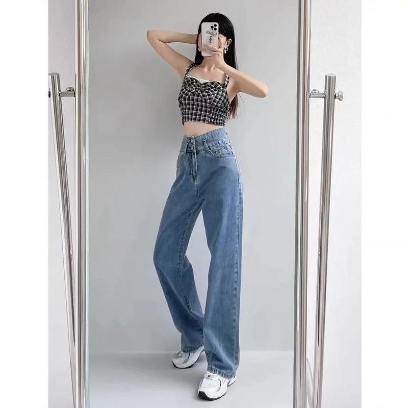 

CMAZ 2021 Vintage High Waist Straight Pants for Women Streetwear Loose Female Denim Jeans Buttons Zipper Ladies trouser