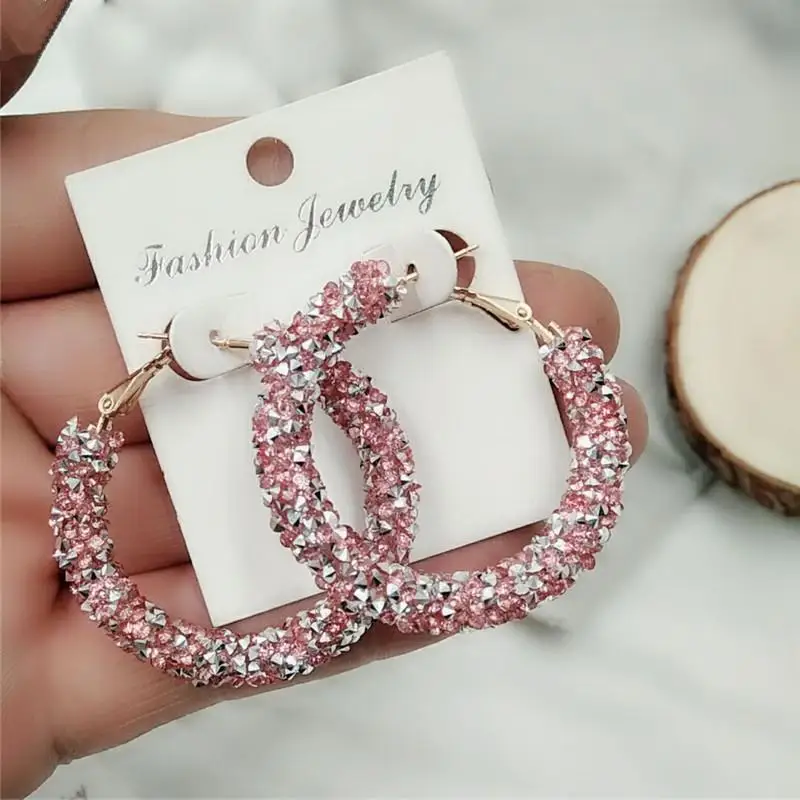 Pink Серьги Подвески Розовый Синий Черный Белый Многоцветный матовый круг блестящий кристалл большие серьги Модные ювелирные изделия женские дизайн - Окраска металла: Pink