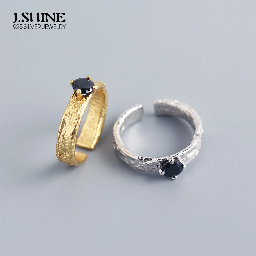 

JShine оригинальный дизайн S925 Стерлинговое Серебро INS черное циркониевое кольцо Оловянная фольга Неровная поверхность открытые, кольца на пал...