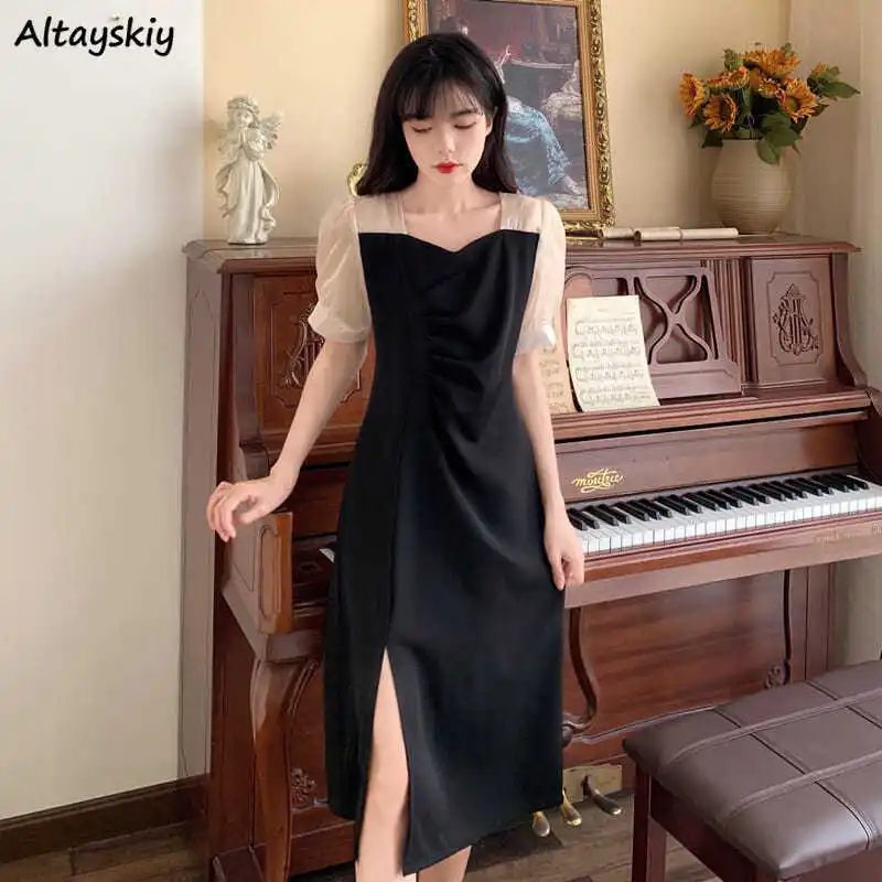 

Платья женские, большие размеры, свободные, сексуальные, с Боковым Разрезом, элегантные, универсальные, модные, в Корейском стиле, колледж, ...