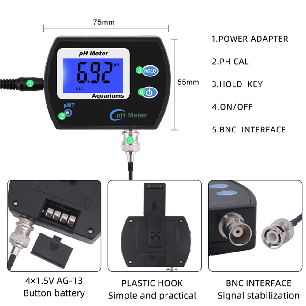 Digital PH Meter Tester Durable Acidimeter Tool Temp Water Quality Monitor Waterproof With Temperature Compensation ATC Function |