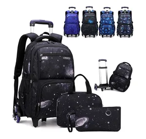 Водонепроницаемый рюкзак на колесиках для мальчиков и девочек, школьная сумка-тележка 3 в 1, детский съемный Дорожный чемодан на колесиках