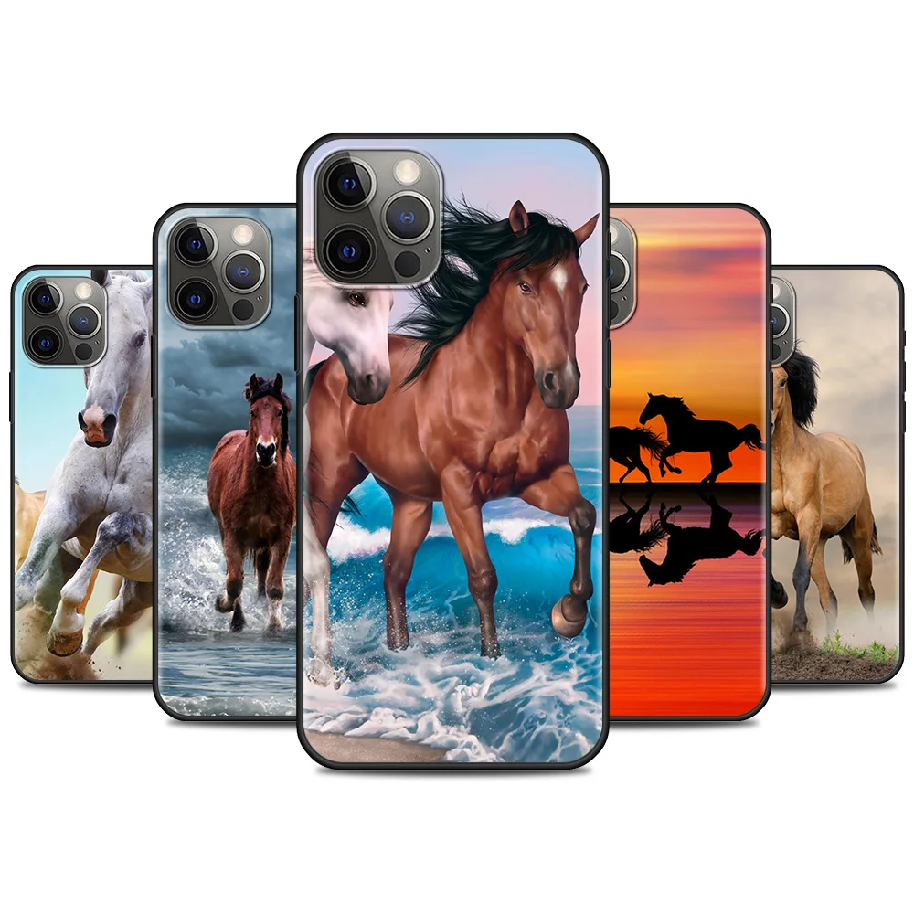 

Phone Cafor Apple iphone 13 11 7 XR 12 Pro Max X 6 6S 8 Plus 11Pro 12 Mini XS 5 5S Back Cover Running HorAnimal