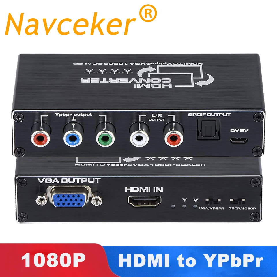 Скалер преобразователь 2020 HDMI в YPbPr 1080P с RGB/5RCA или VGA аудиовыходом Toslink SPDIF для ПК