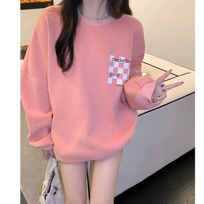 

2021 Autumn Fashion Women's O-Neck Pullover Sweatshirt Ladies Top Letter Print Velvet Women Clothing