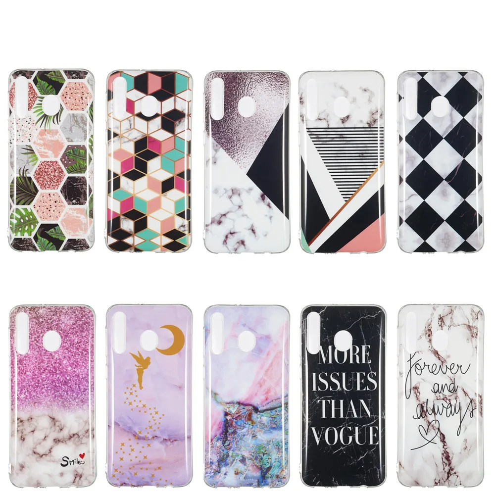 Soft TPU Silicone Case For Samsung Galaxy M10 M20 M30 A20 A20E A30 A40 A50 A60 A70 Back Cover on Art Marble Leaf Phone Coque | Мобильные