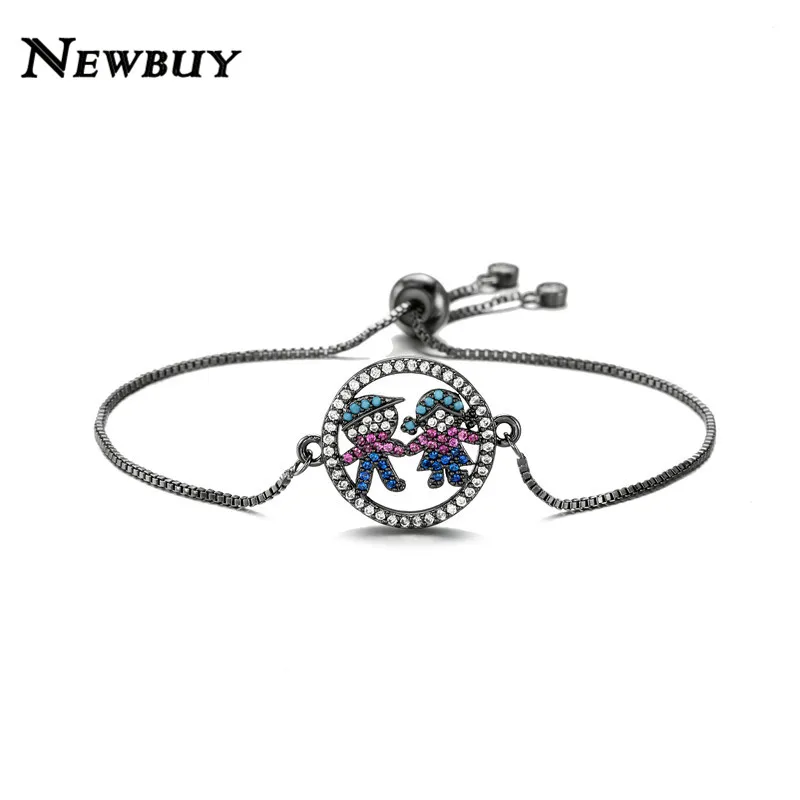 NEWBUY модный серебряный/золотой цвет милый мальчик и девочка Шарм Браслеты Микро Проложить прозрачный кубический цирконий Женский партии ювелирные изделия Прямая поставка - Окраска металла: NBSL455