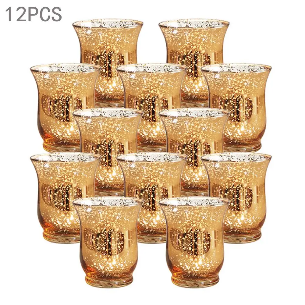

12PCS Gold Glass Candle Holder Votive Tealight Romantic Weddings Valentine's Day Decoration Gift Candlestick
