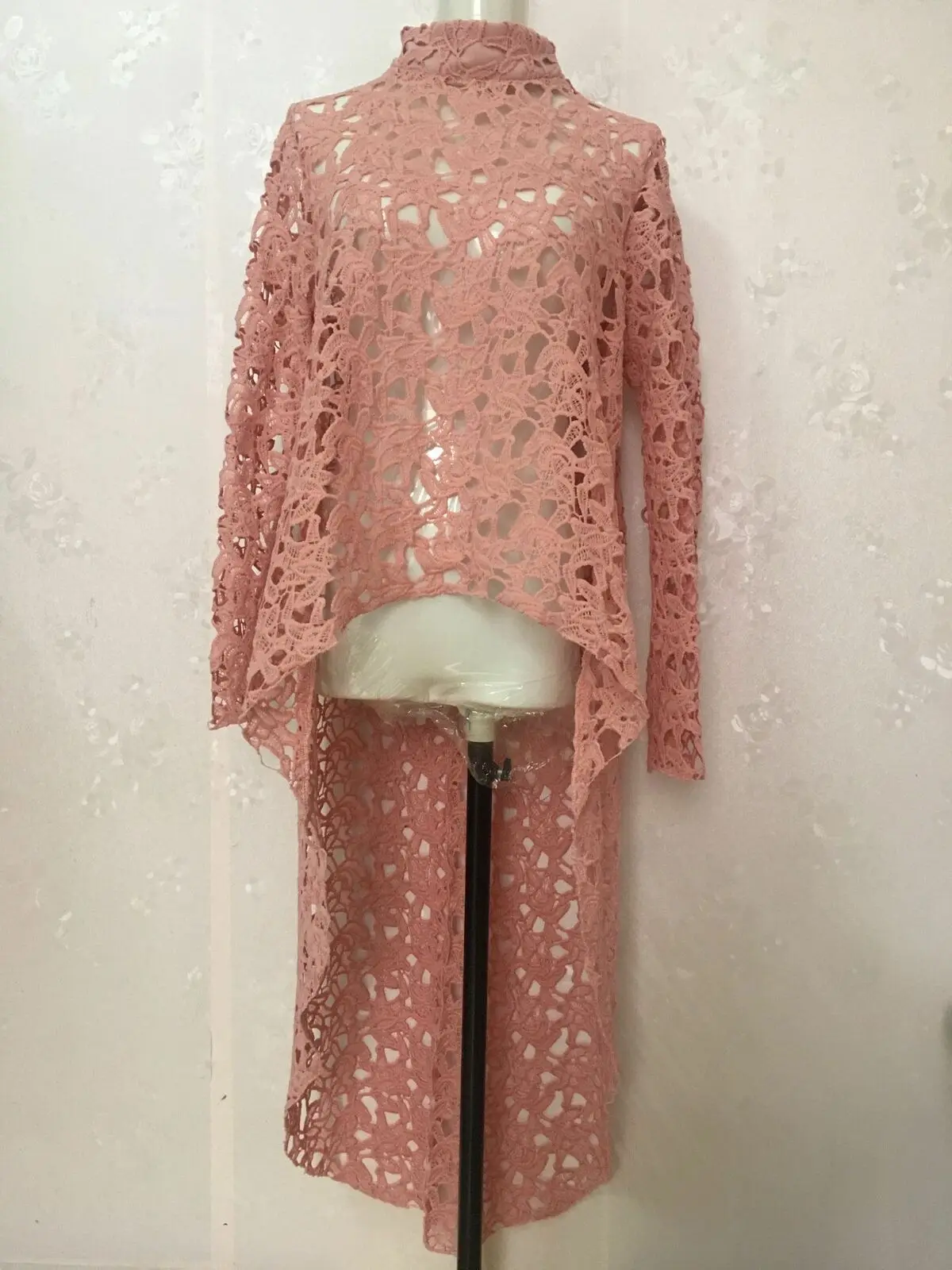 Женская блузка с длинным рукавом кружевная Длинная цветочным узором короткая