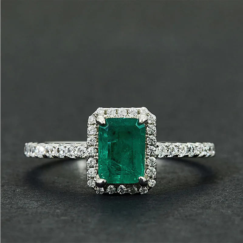 Модное женское кольцо с изумрудом Скандинавская простая платиновая