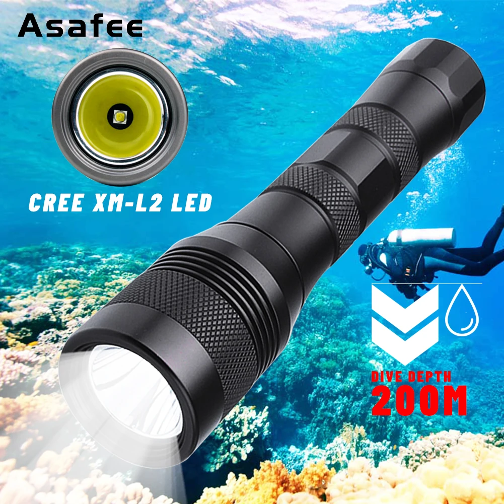 Подводный фонарик Asafee DIV01 для дайвинга, 200 м