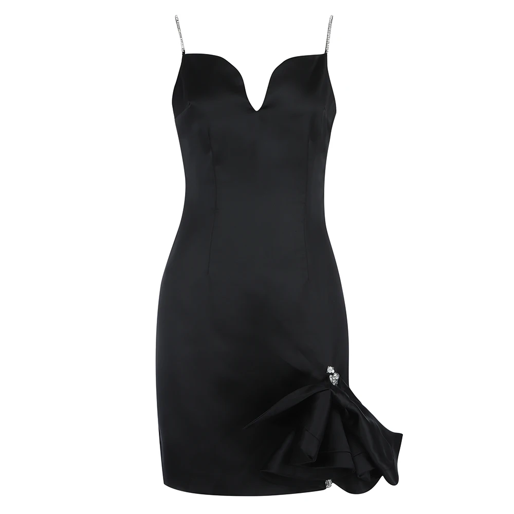 

New Women Sexy Sleeveless Diamonds Bow Tie Black Summer Designer Elegant Evening Party Club Dress