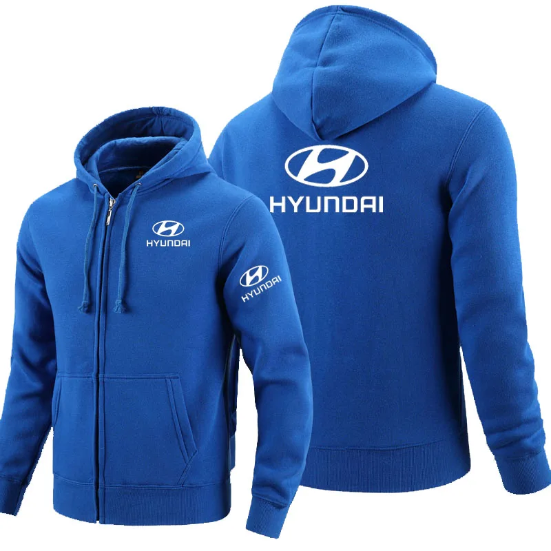 Осенне-зимнее мужское худи hyundai, толстовка на молнии, куртка, пальто, толстовка на молнии, флисовая одежда - Цвет: Синий