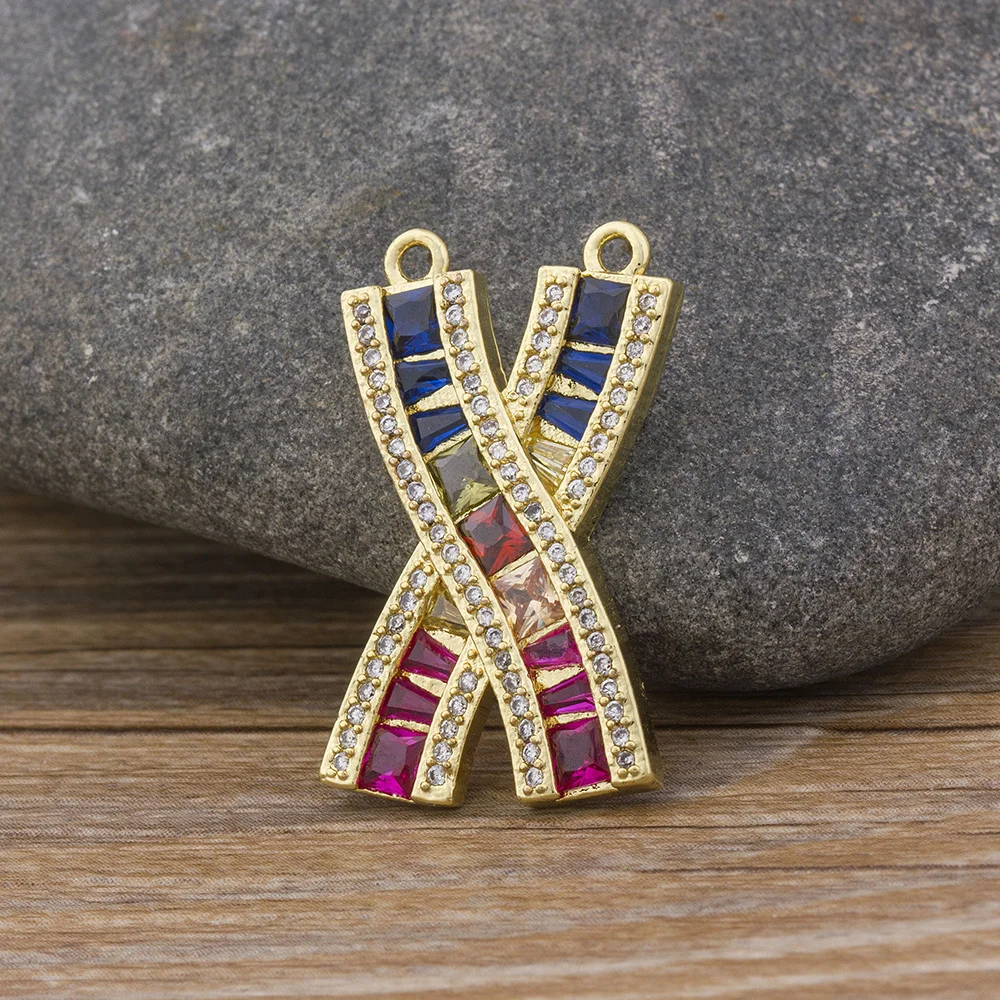 

Hot Sale Rainbow Initial Necklace Gold Chain X Shape Colorful Zircon Stone Choker Necklace For Women Boho Fashion Party Jewelry