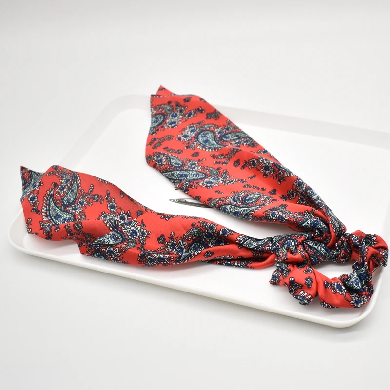 fashion Ponytail Scarf Elastic Hair Rope for Women Hair Bow Ties Scrunchies Hair Bands Flower Print Ribbon Hairbands - Цвет: 35