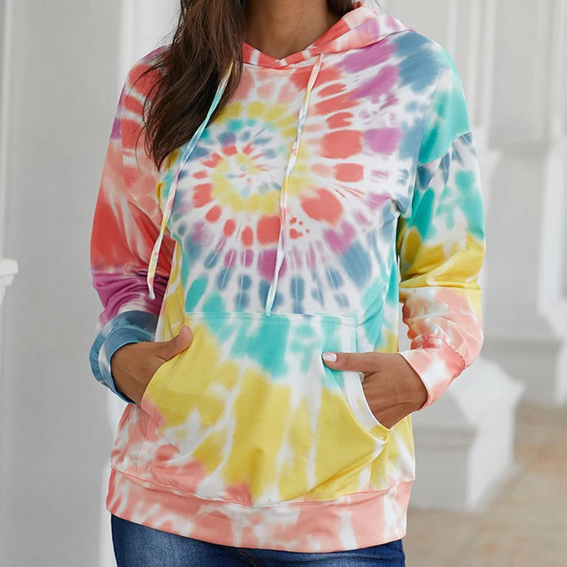 

Women Tie Dye Print Hoodie Sweatshirts Winter Warm Oversized Ladies Pullovers Casual Full Sleeve Pocket Hooded Tops Clothes