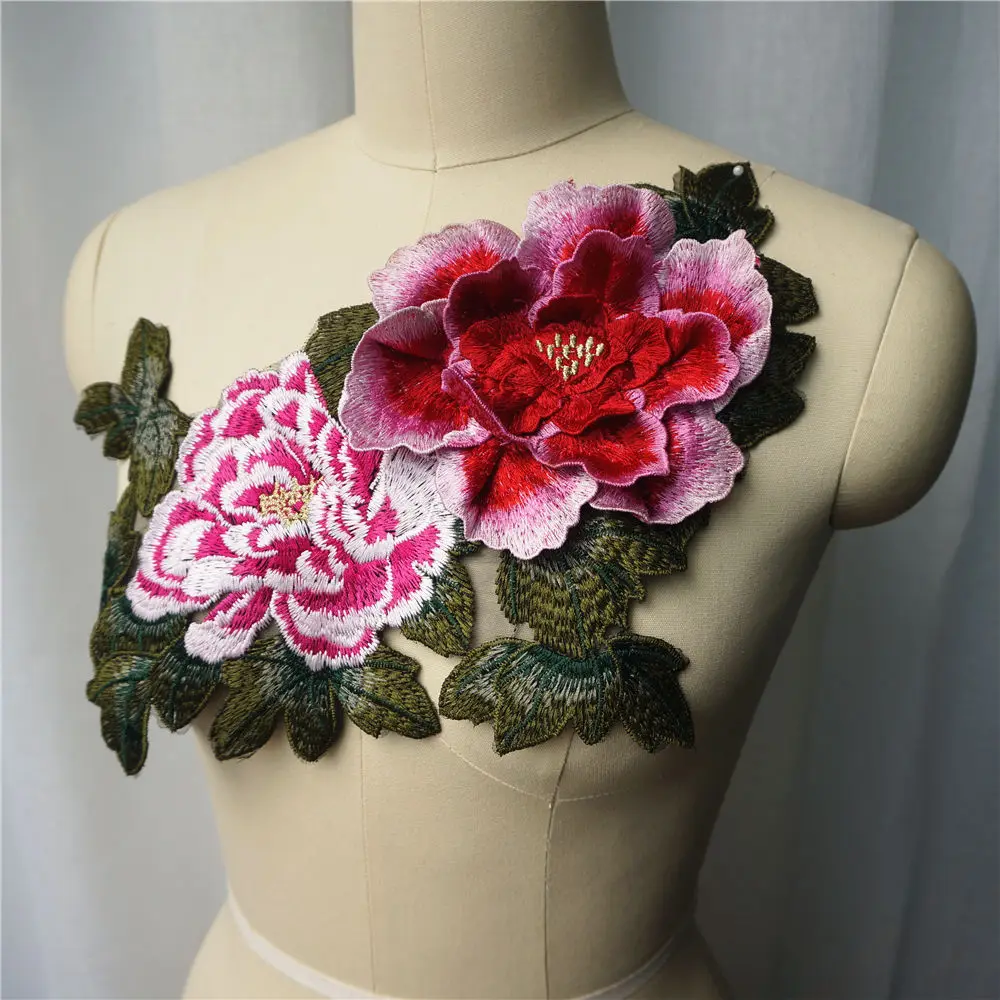 Розовая 3D Цветочная ткань из листового кружева пиона многослойный воротник