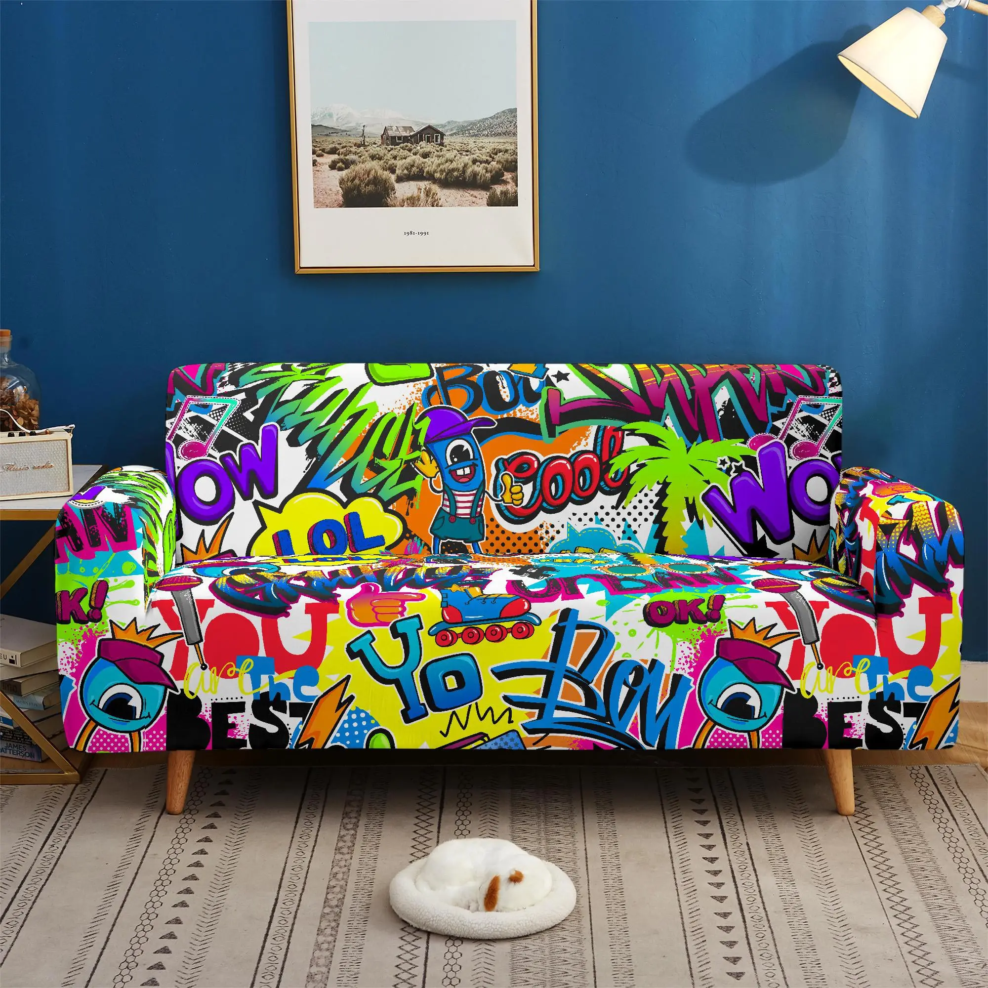 

Hip Hop Graffiti Printing Sofa Cover Living Room Color Combination Couch Slipcover Polyester Sofa Protector