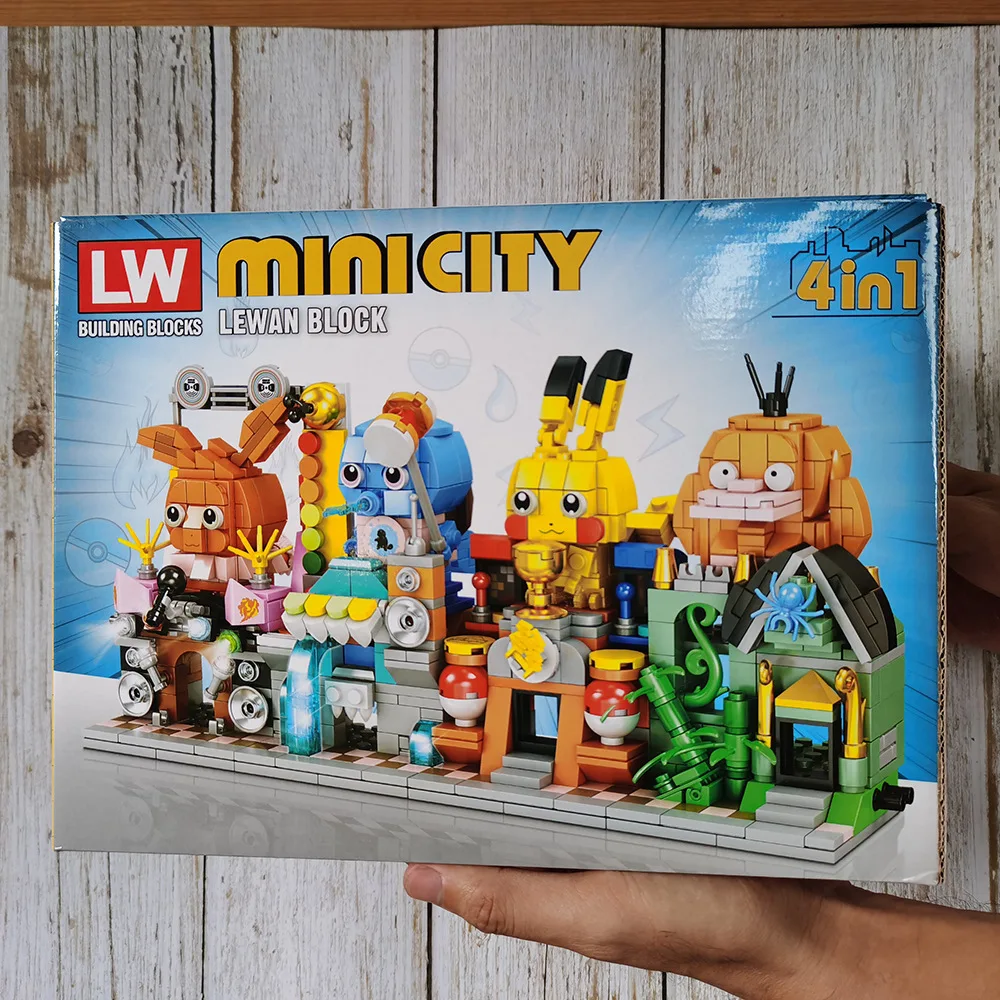 

new hot toys puzzle for kids pikachu Street view building 4-in-1 set of mini building blocks for children
