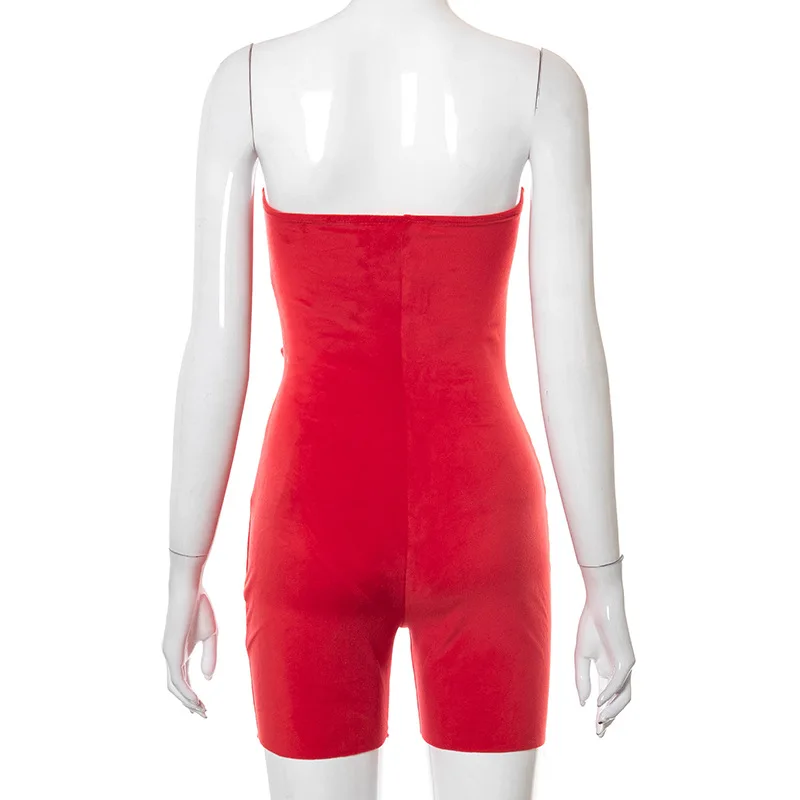 

red Strapless Hollow Bandage Sexy Club Female Bodysuits Rompers Womens Jumpsuit Shorts 2021 Summer Streetwear Ladies Playsuits