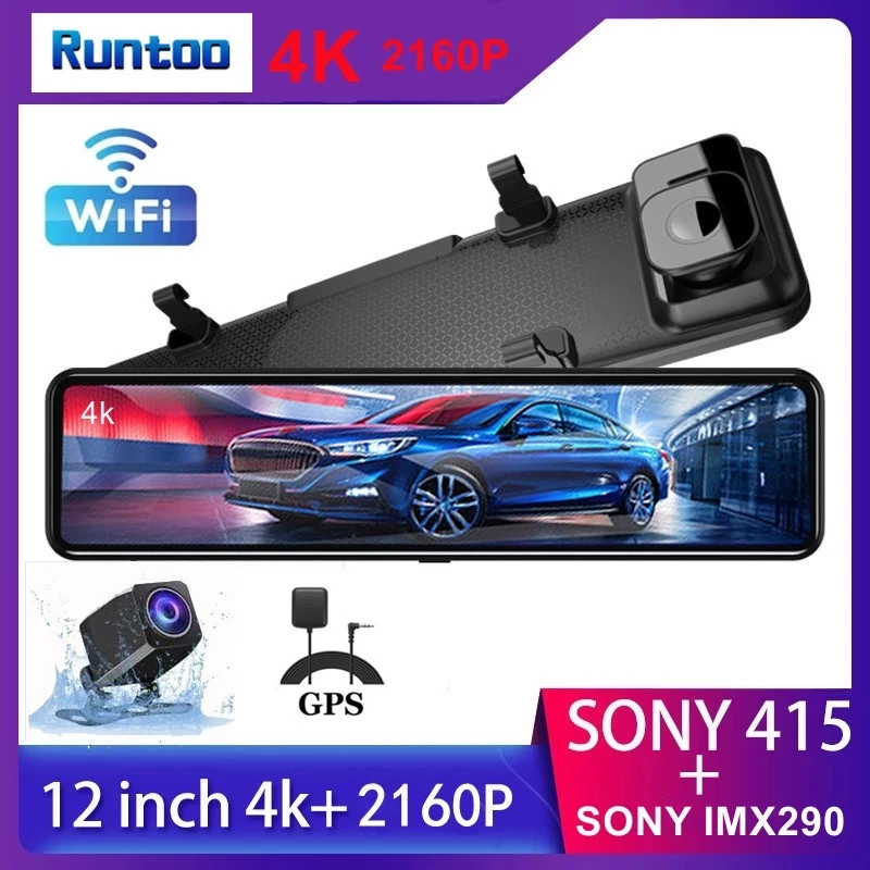 Автомобильный видеорегистратор HD 4K 2160P Sony IMX415 с 12 дюймовым зеркалом заднего вида