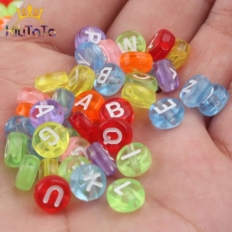 100 шт. разноцветные прозрачные бусины с буквами алфавита 4x7 мм акриловые