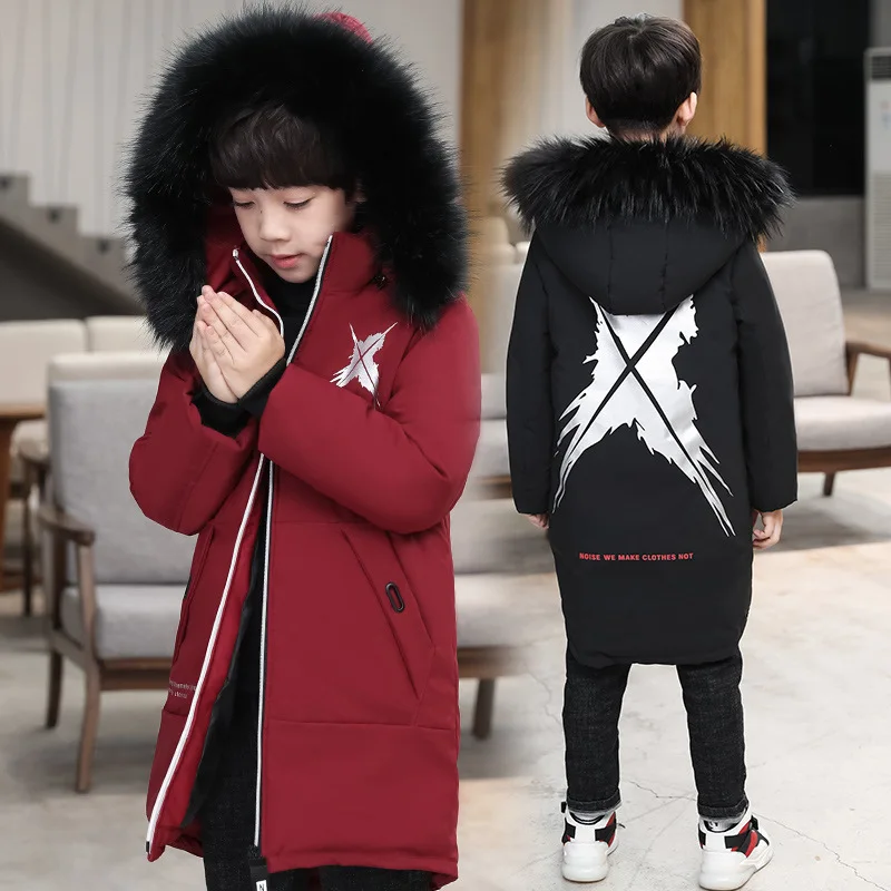 Детский пуховик длинное плотное зимнее пальто для мальчиков Детские Зимние