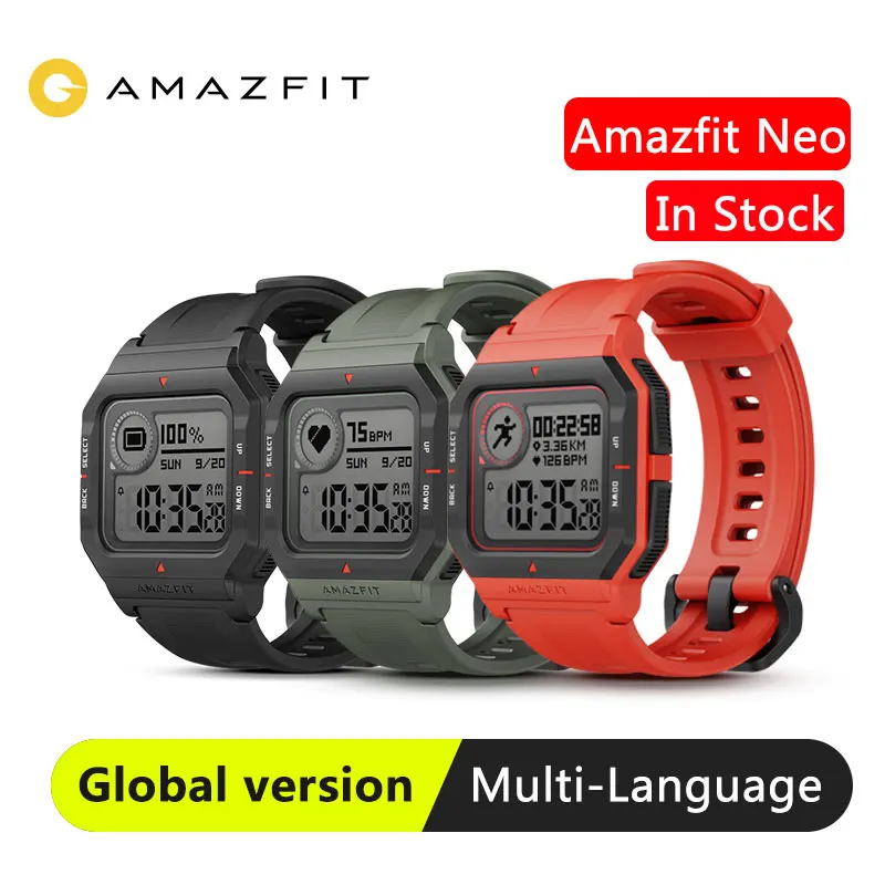 2020 New Amazfit Neo Smart Watch Bluetooth Smartwatch Heart Rate Tracking 28Days Battery Life 5ATM | Электроника