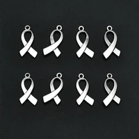 15pcslots 11x22mm antique silver plated red ribbon charms cancer pendants for diy earring jewelry making accessories parts