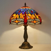 tiffany style stained glass table lamp 12 inch shade bluegreen dragonfly design table reading lamp