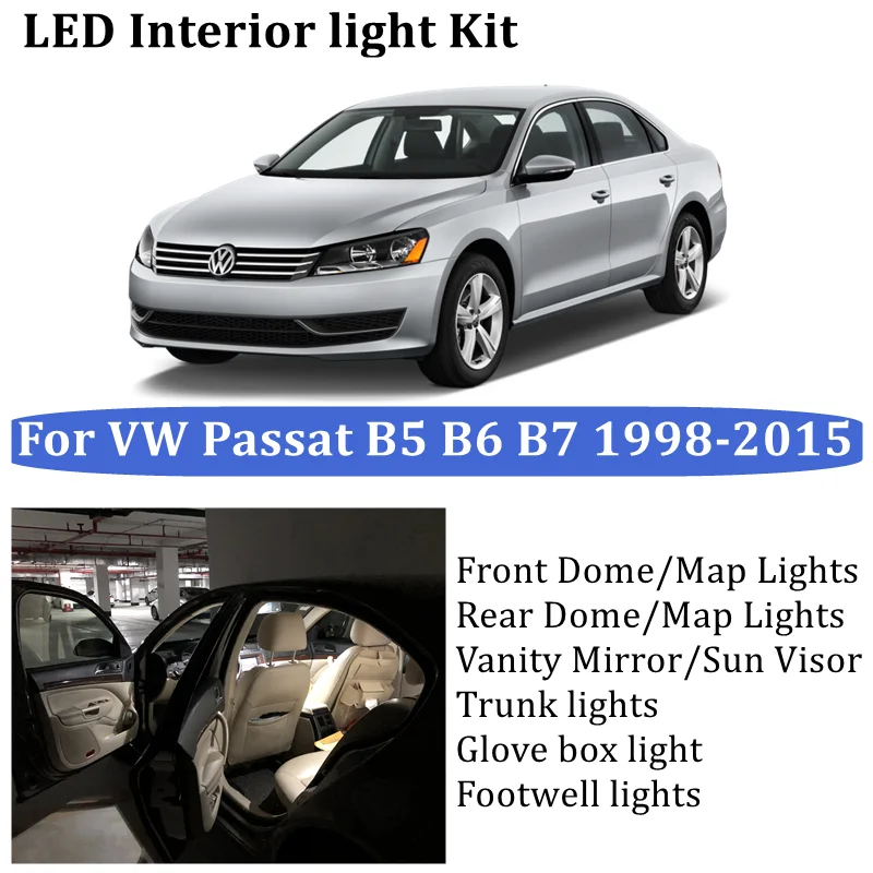 

Error Free interior Car LED bulb For VW For Passat B5 B6 B7 Sedan Variant (1997-2015) indoor map dome light Kit