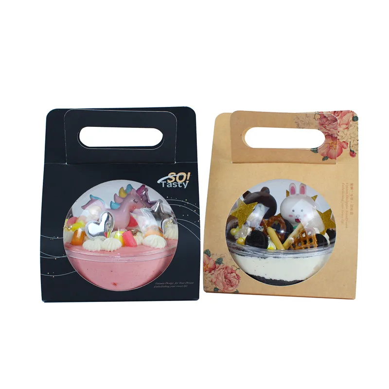 

50pcs High quality transparent disposable cake cup party favor creative dessert gift decor plastic cup with lid and handle box