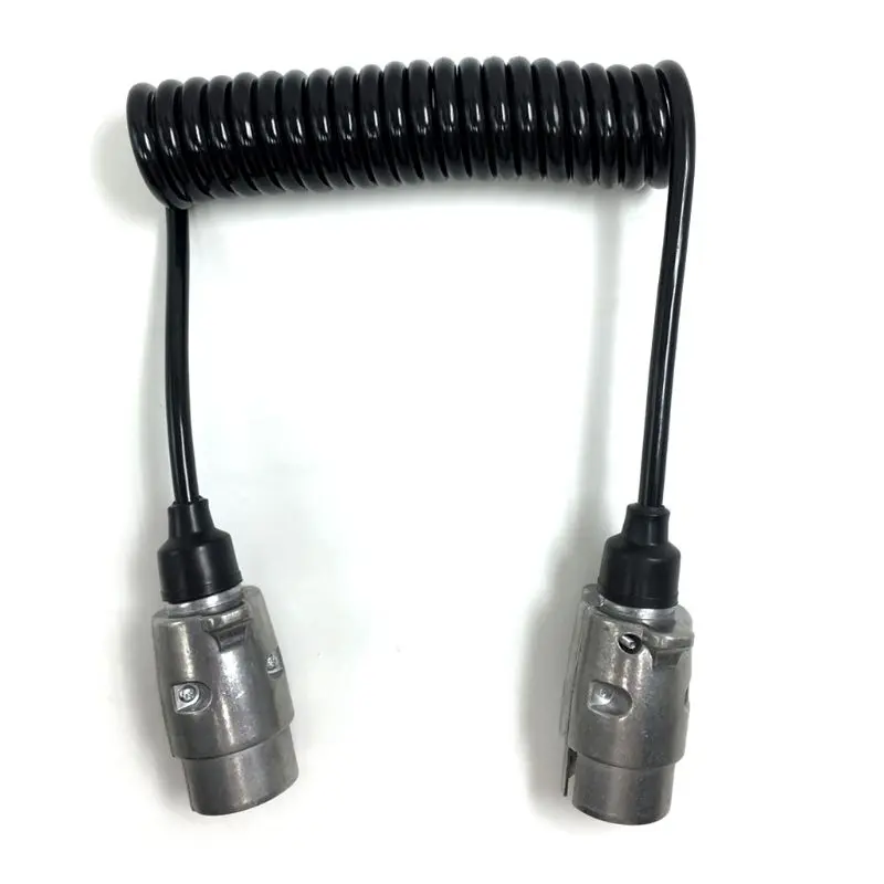 

7 Pin Metal Trailer Plugs w/curly extension Cable Lead 1.5M Male To Male 12V Trailer Lighting Board Caravan