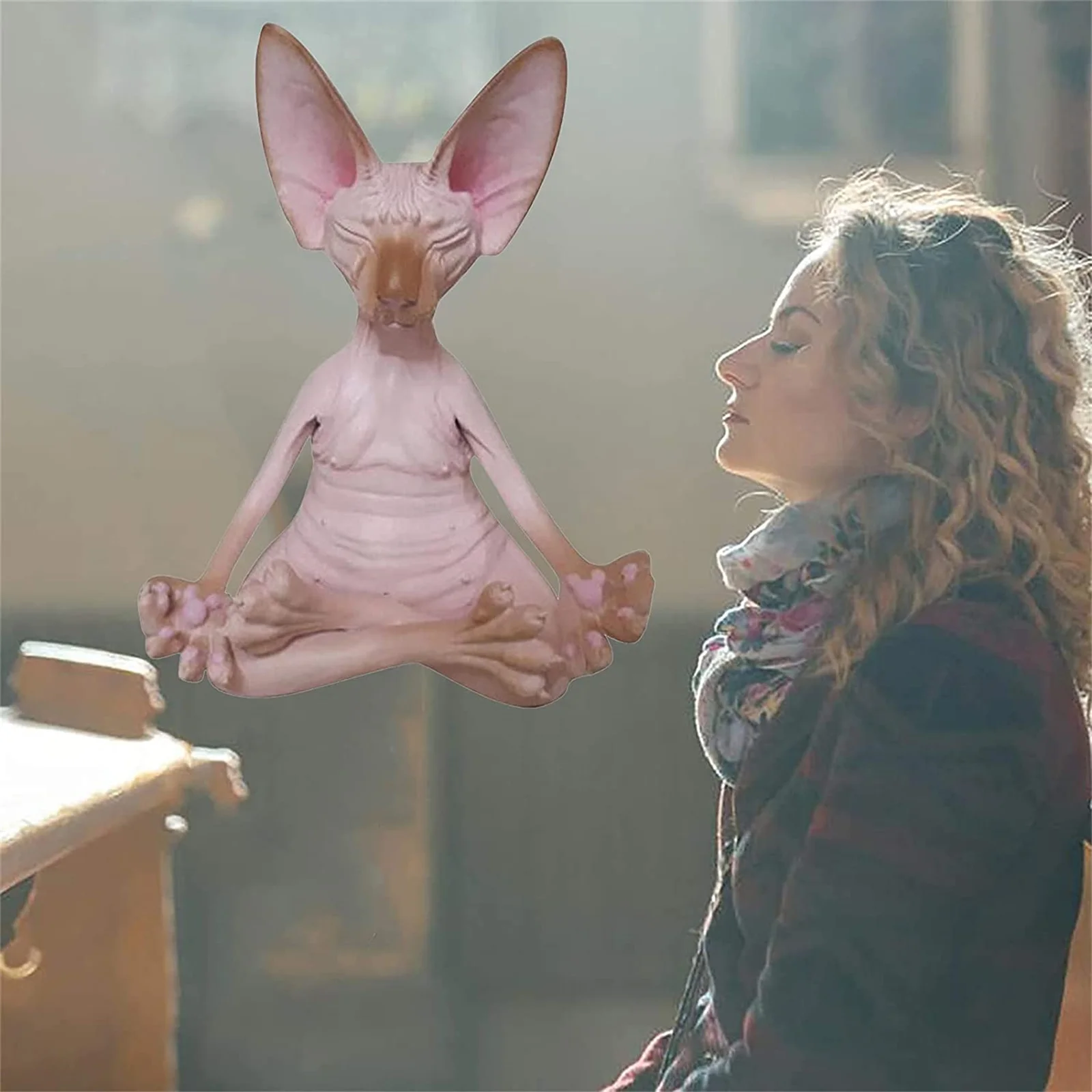 

Sphynx Cat Meditate Collectible Figurines Miniature Buddha Cat Figurine Animal Model Hairless Cat Figurine Home Decor