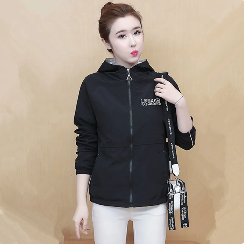 

UHYTGF Spring autumn trench coat women clothes fashion hooded casual short coats female students thin plus size windbreaker 1473
