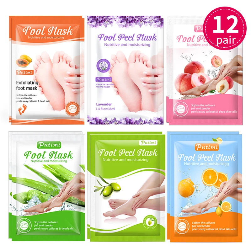 

12Pair Whitening Foot Masks Peel Heel Exfoliating Foot Peeling Mask Feet Mask Spa Socks Dead Skin Remover Moisturizing Smooth