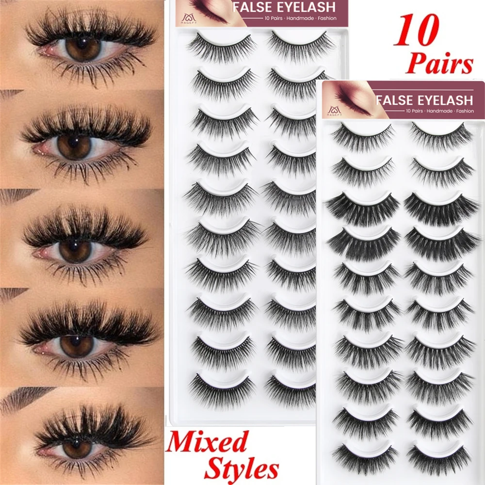 10 пар/лот смешанные стили 3D норковые накладные ресницы натуральные толстые